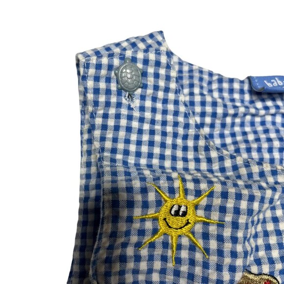 Baby Crew Jon Jon Romper Boys Blue Gingham Tortoise Hair Embroidered Size 18M - Picture 6 of 6